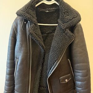 Zara Women's Dark Brown Shearling Leather Jacket